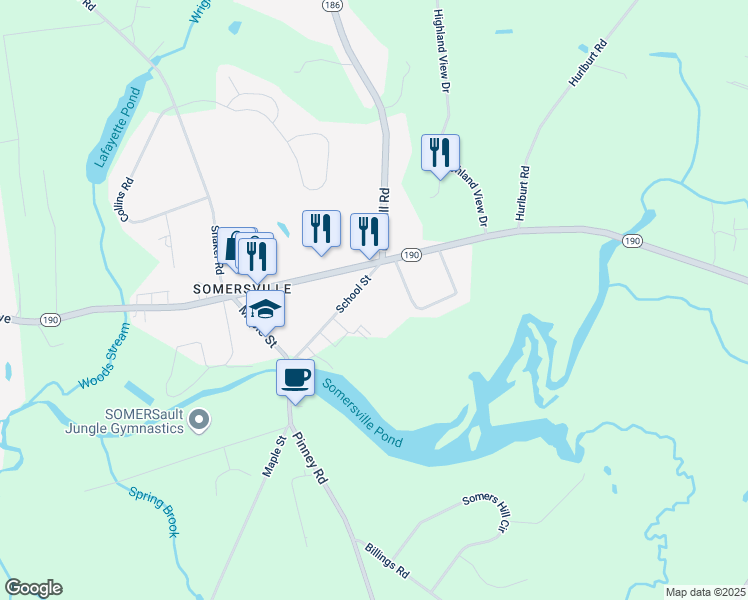 map of restaurants, bars, coffee shops, grocery stores, and more near 15 School Street in Somers