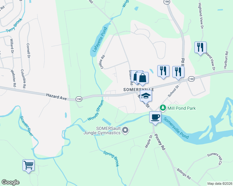 map of restaurants, bars, coffee shops, grocery stores, and more near 69 Main Street in Somers