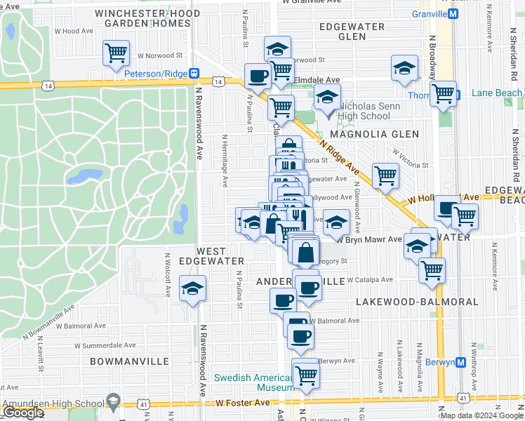 map of restaurants, bars, coffee shops, grocery stores, and more near in Chicago