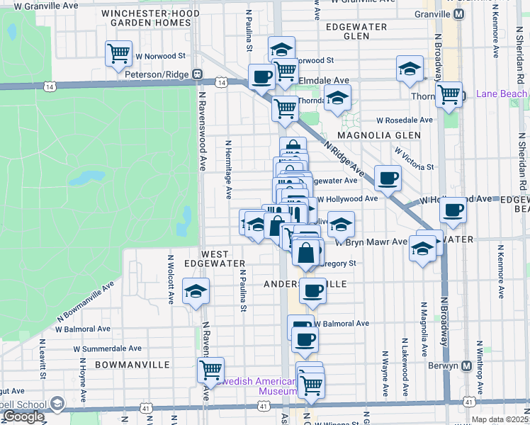 map of restaurants, bars, coffee shops, grocery stores, and more near in Chicago