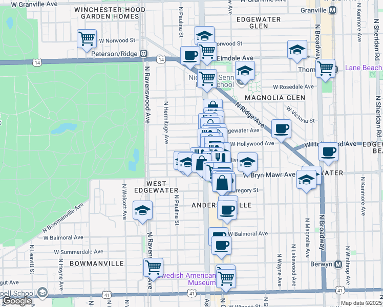 map of restaurants, bars, coffee shops, grocery stores, and more near in Chicago
