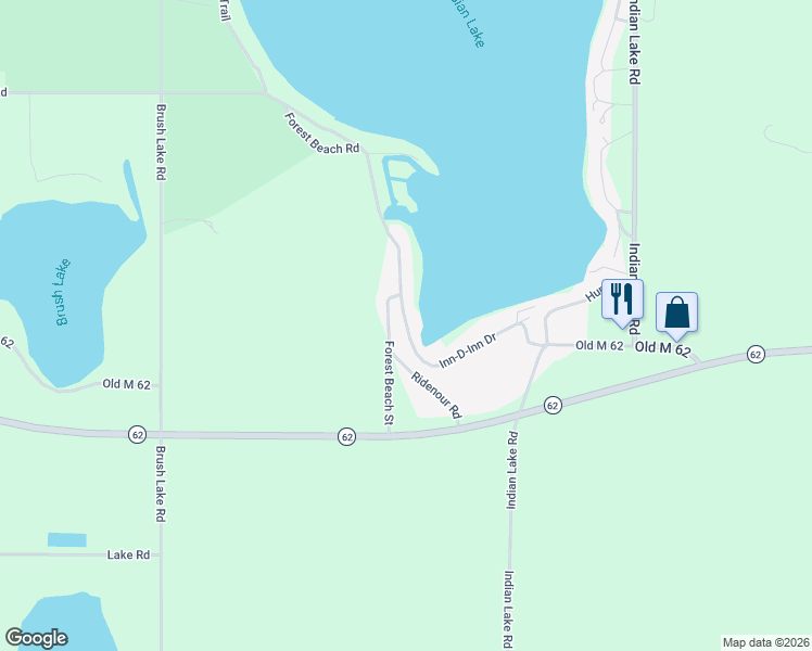map of restaurants, bars, coffee shops, grocery stores, and more near 55929 Inn-D-Inn Drive in Dowagiac