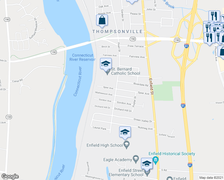 map of restaurants, bars, coffee shops, grocery stores, and more near 31 Spier Avenue in Enfield