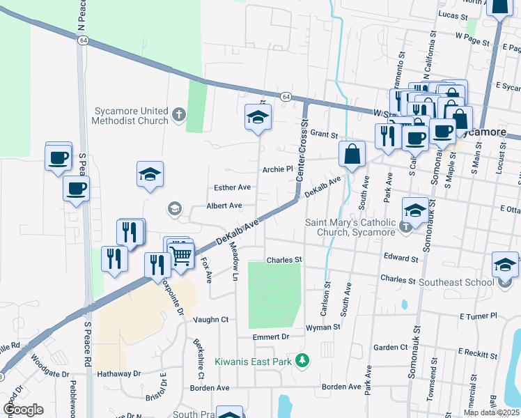 map of restaurants, bars, coffee shops, grocery stores, and more near 436 Fair Street in Sycamore