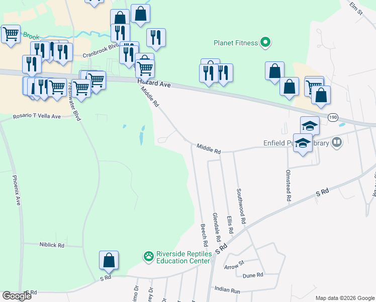map of restaurants, bars, coffee shops, grocery stores, and more near 47 Beech Road in Enfield