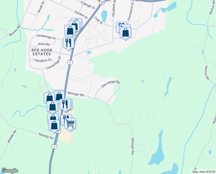 map of restaurants, bars, coffee shops, grocery stores, and more near 32 Glen Ridge Rd in Red Hook
