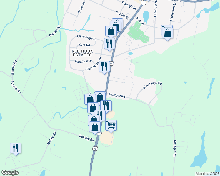 map of restaurants, bars, coffee shops, grocery stores, and more near 7314 South Broadway in Red Hook