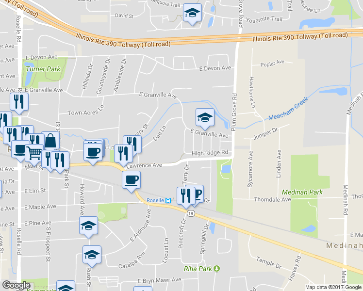 map of restaurants, bars, coffee shops, grocery stores, and more near 52 Portwine Drive in Roselle