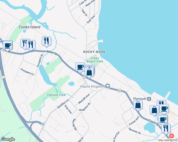map of restaurants, bars, coffee shops, grocery stores, and more near 53R Main Street in Kingston