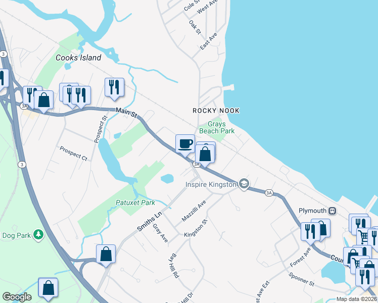 map of restaurants, bars, coffee shops, grocery stores, and more near 59 Main Street in Kingston
