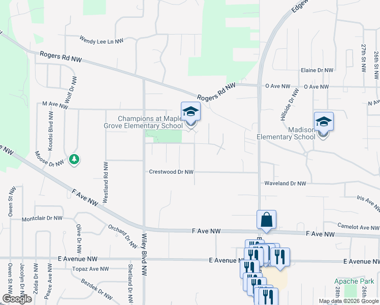 map of restaurants, bars, coffee shops, grocery stores, and more near 1210 38th St NW in Cedar Rapids