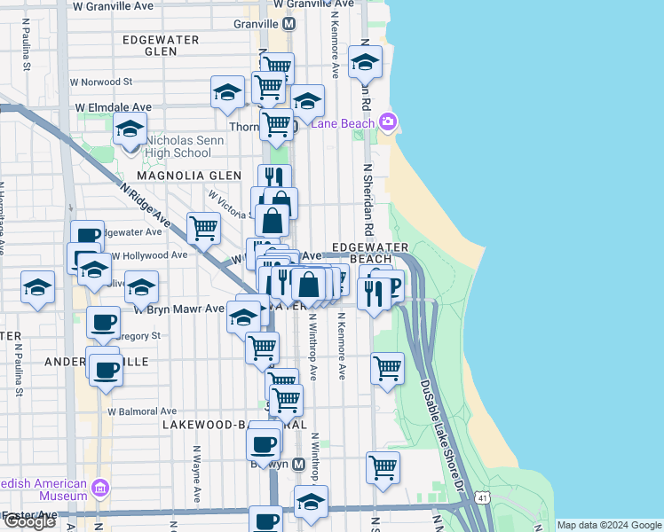 map of restaurants, bars, coffee shops, grocery stores, and more near in Chicago
