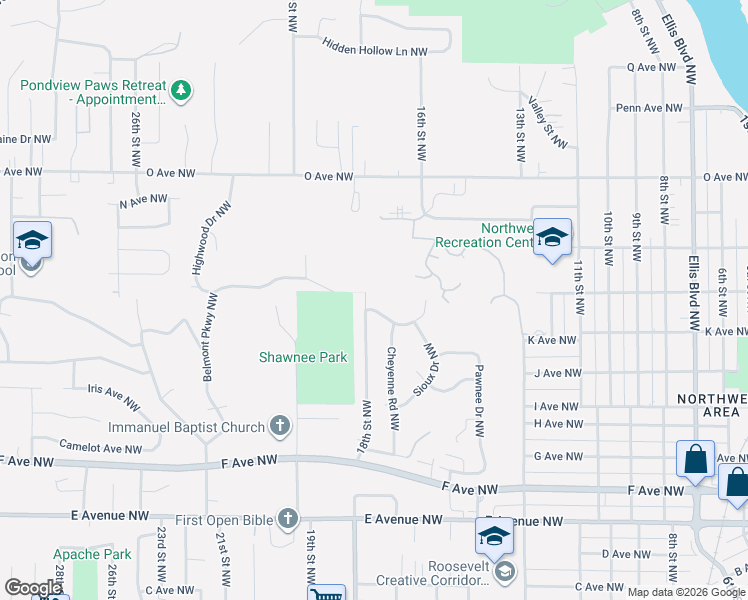 map of restaurants, bars, coffee shops, grocery stores, and more near 1248 18th Street Northwest in Cedar Rapids
