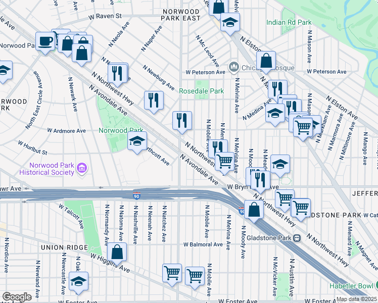 map of restaurants, bars, coffee shops, grocery stores, and more near in Chicago