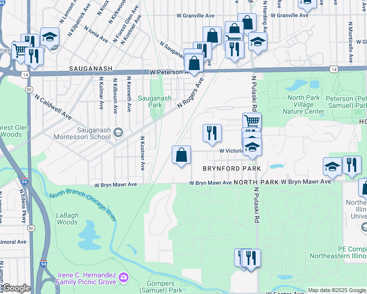 map of restaurants, bars, coffee shops, grocery stores, and more near 5730 North Tripp Avenue in Chicago