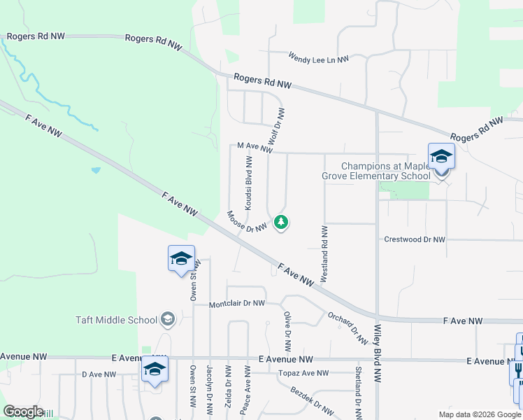 map of restaurants, bars, coffee shops, grocery stores, and more near 1008 Wolf Drive Northwest in Cedar Rapids