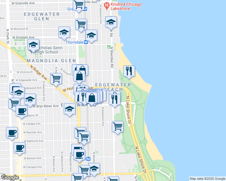 map of restaurants, bars, coffee shops, grocery stores, and more near in Chicago