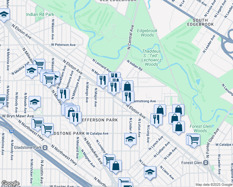 map of restaurants, bars, coffee shops, grocery stores, and more near in Chicago