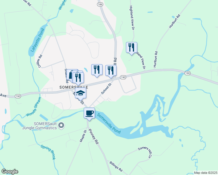 map of restaurants, bars, coffee shops, grocery stores, and more near 15 School Street in Somers