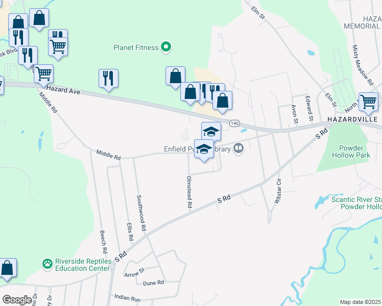 map of restaurants, bars, coffee shops, grocery stores, and more near 94 Middle Road in Enfield