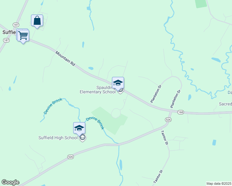 map of restaurants, bars, coffee shops, grocery stores, and more near 945 Mountain Road in Suffield