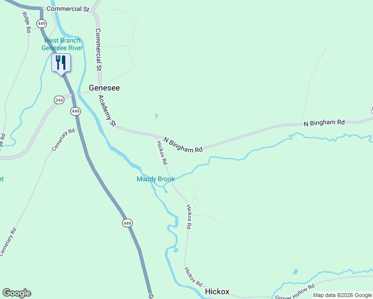 map of restaurants, bars, coffee shops, grocery stores, and more near North Bingham Road in Genesee