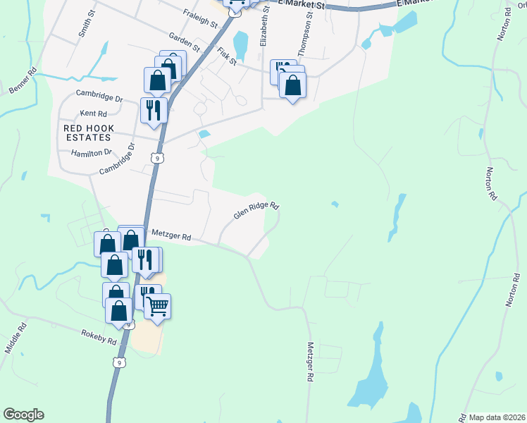 map of restaurants, bars, coffee shops, grocery stores, and more near 32 Glen Ridge Road in Red Hook