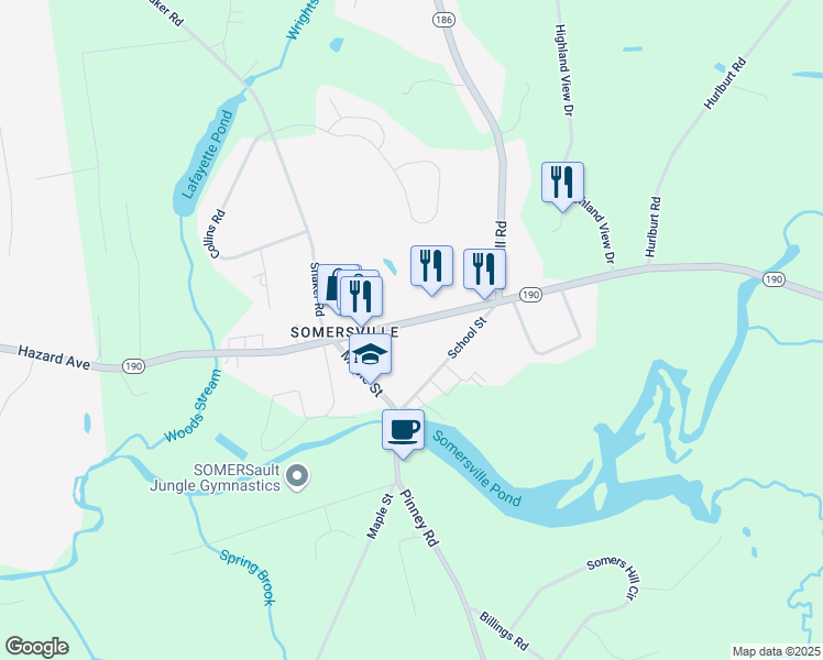 map of restaurants, bars, coffee shops, grocery stores, and more near 136A Main Street in Somers