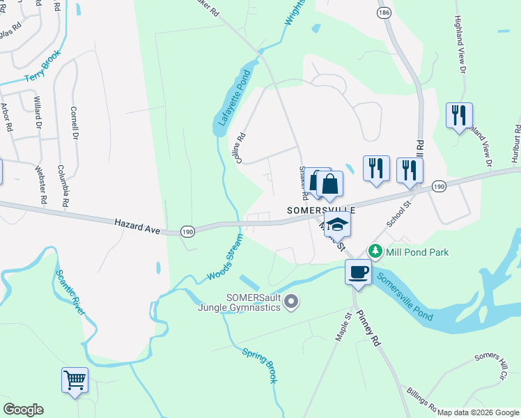 map of restaurants, bars, coffee shops, grocery stores, and more near 69 Main Street in Somers