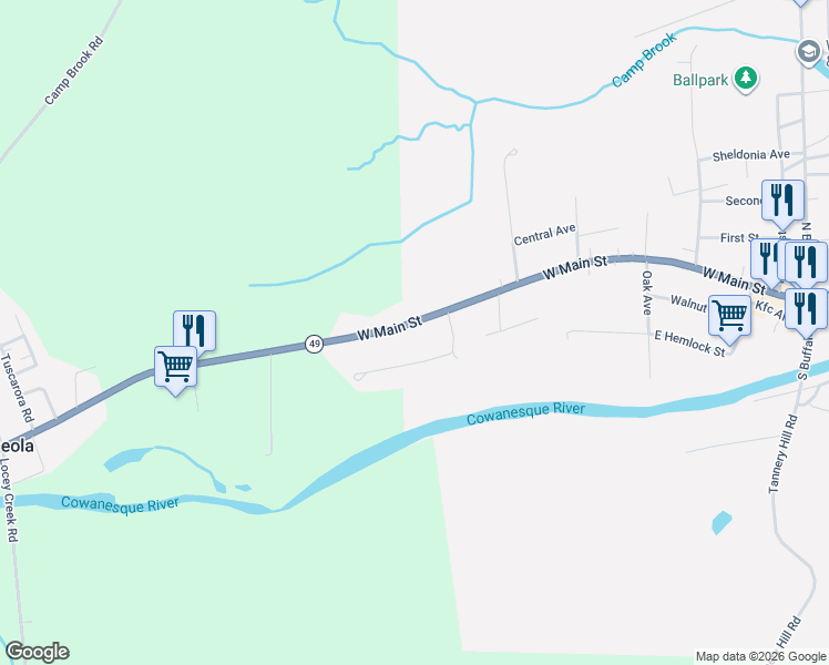 map of restaurants, bars, coffee shops, grocery stores, and more near 622 West Main Street in Elkland