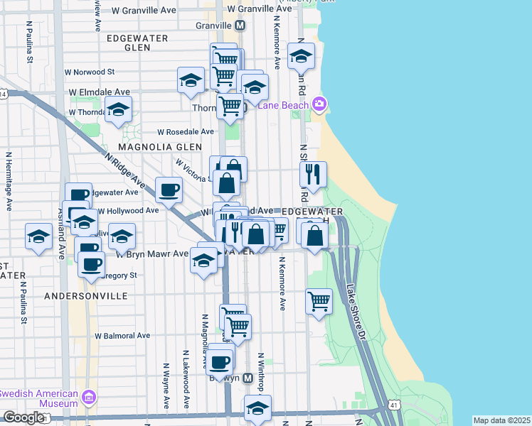 map of restaurants, bars, coffee shops, grocery stores, and more near 5646 North Kenmore Avenue in Chicago