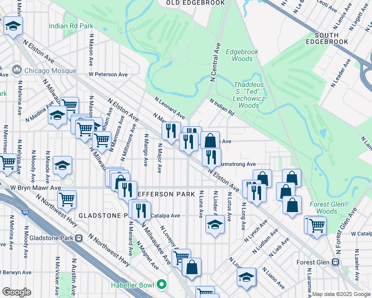 map of restaurants, bars, coffee shops, grocery stores, and more near in Chicago