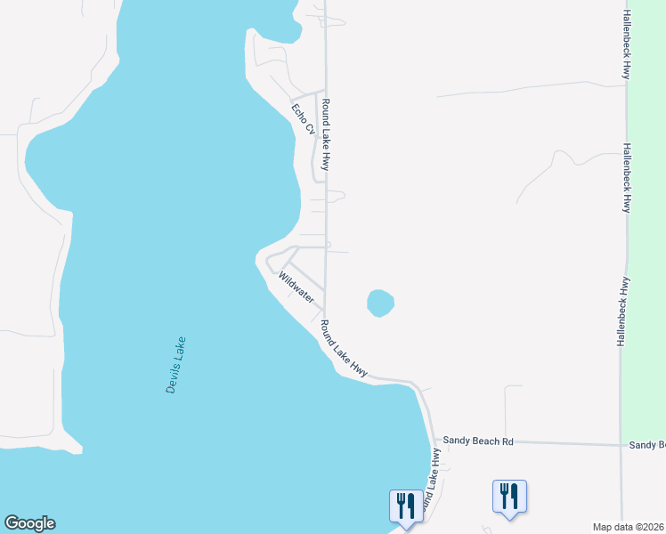 map of restaurants, bars, coffee shops, grocery stores, and more near 3801 Round Lake Highway in Manitou Beach-Devils Lake