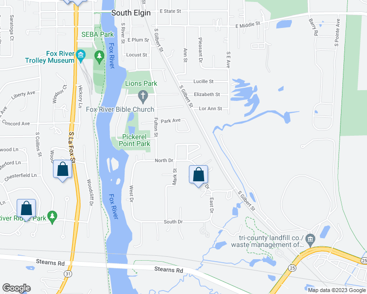 map of restaurants, bars, coffee shops, grocery stores, and more near 611 Williams Drive in South Elgin