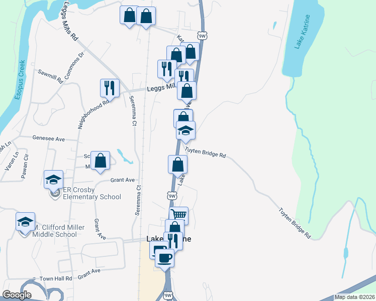 map of restaurants, bars, coffee shops, grocery stores, and more near 176 Lake Rd in Lake Katrine