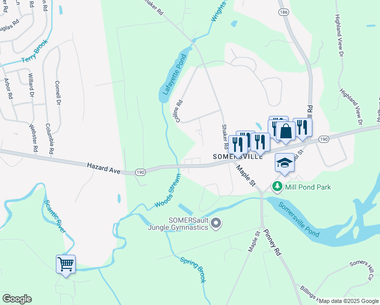 map of restaurants, bars, coffee shops, grocery stores, and more near 69 Main Street in Somers