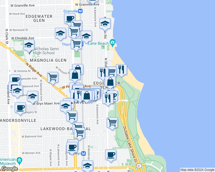 map of restaurants, bars, coffee shops, grocery stores, and more near in Chicago