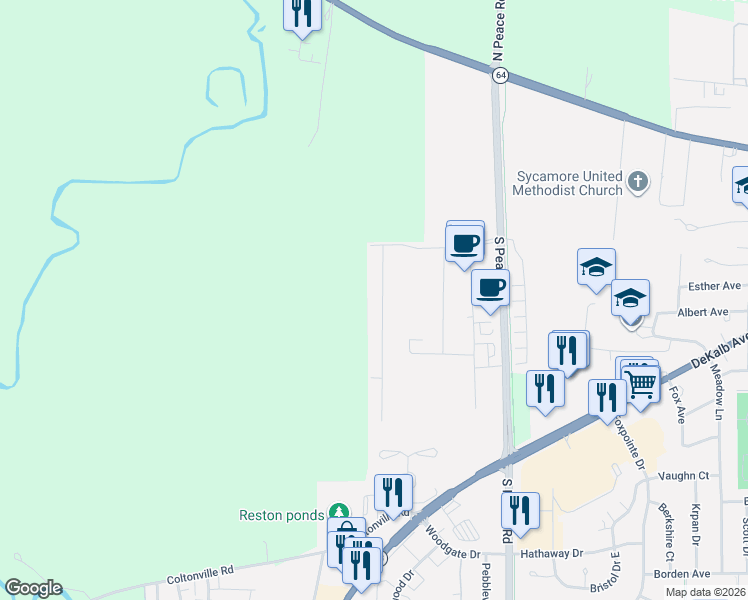 map of restaurants, bars, coffee shops, grocery stores, and more near 521 Anjali Court in Sycamore