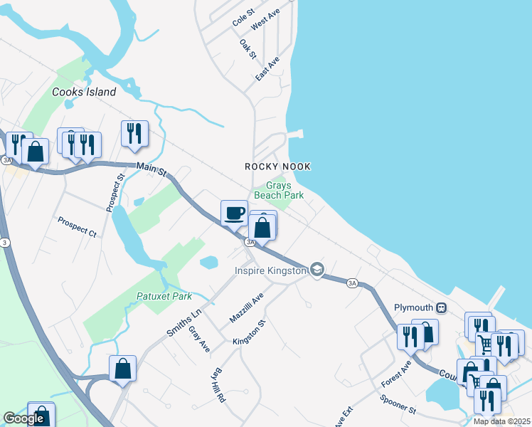 map of restaurants, bars, coffee shops, grocery stores, and more near 53R Main Street in Kingston