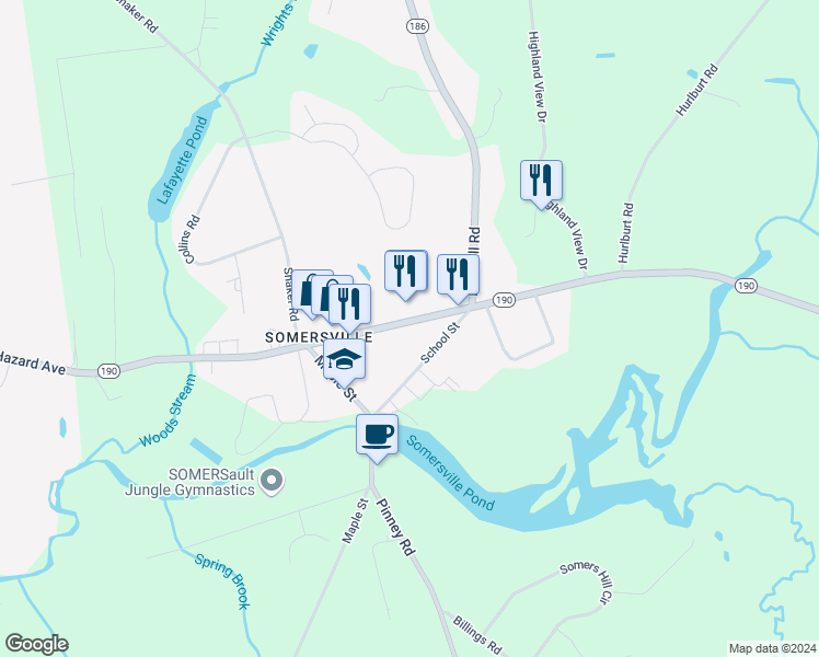 map of restaurants, bars, coffee shops, grocery stores, and more near 146 Main Street in Somers