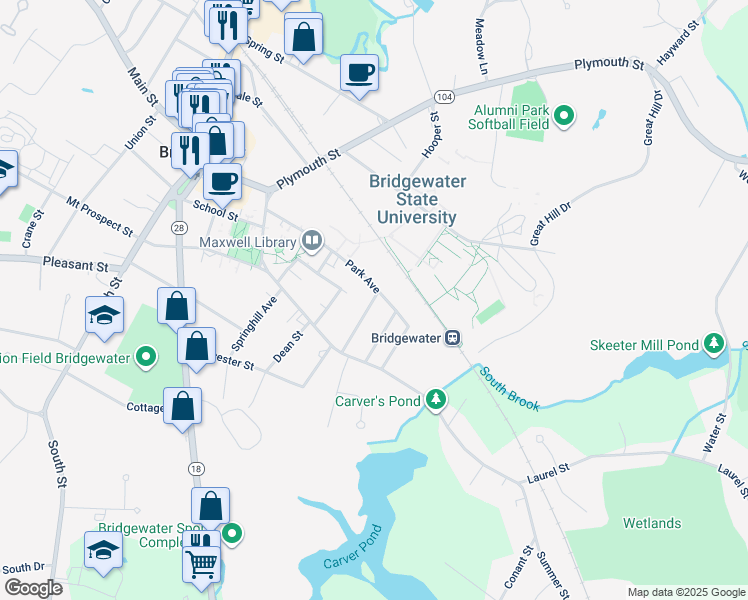 map of restaurants, bars, coffee shops, grocery stores, and more near 61 Covington Street in Bridgewater