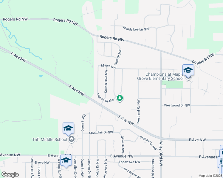 map of restaurants, bars, coffee shops, grocery stores, and more near 1008 Wolf Drive Northwest in Cedar Rapids