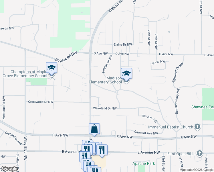 map of restaurants, bars, coffee shops, grocery stores, and more near 3115-3121 Westwood Dr NW in Cedar Rapids