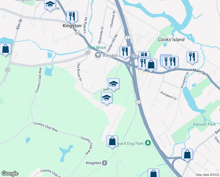 map of restaurants, bars, coffee shops, grocery stores, and more near 65 2nd Brook Street in Kingston