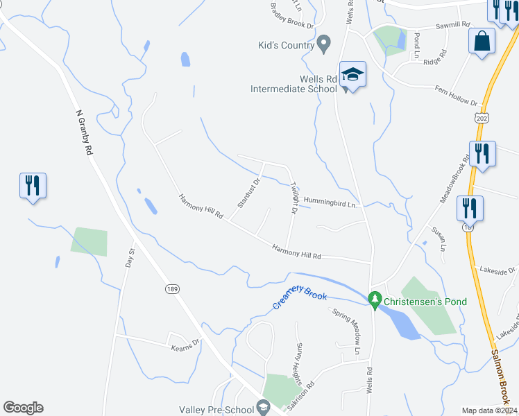 map of restaurants, bars, coffee shops, grocery stores, and more near 9 Rondure Road in Granby