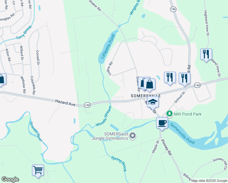 map of restaurants, bars, coffee shops, grocery stores, and more near 53 Main Street in Somers