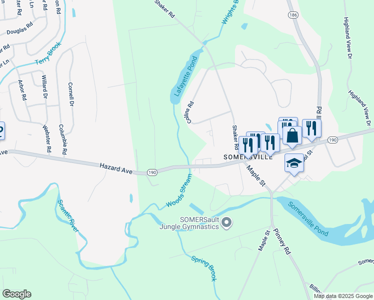 map of restaurants, bars, coffee shops, grocery stores, and more near 53 Main Street in Somers