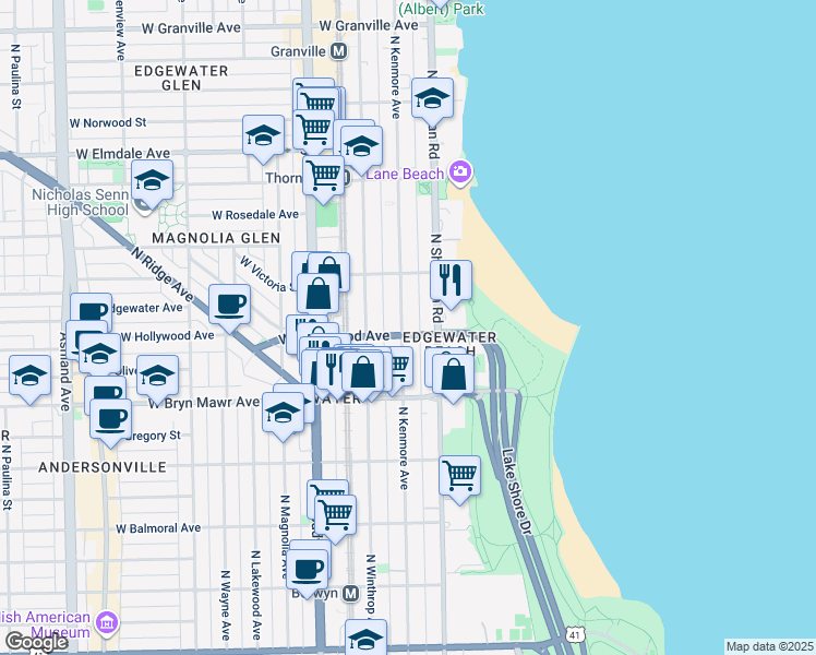 map of restaurants, bars, coffee shops, grocery stores, and more near 1020 West Hollywood Avenue in Chicago