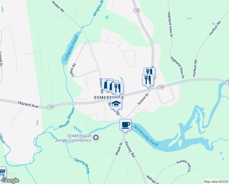 map of restaurants, bars, coffee shops, grocery stores, and more near 123 Main Street in Somers