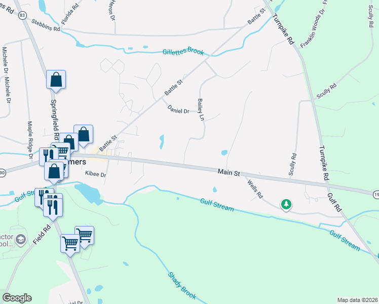 map of restaurants, bars, coffee shops, grocery stores, and more near 0 Bailey Lane in Somers